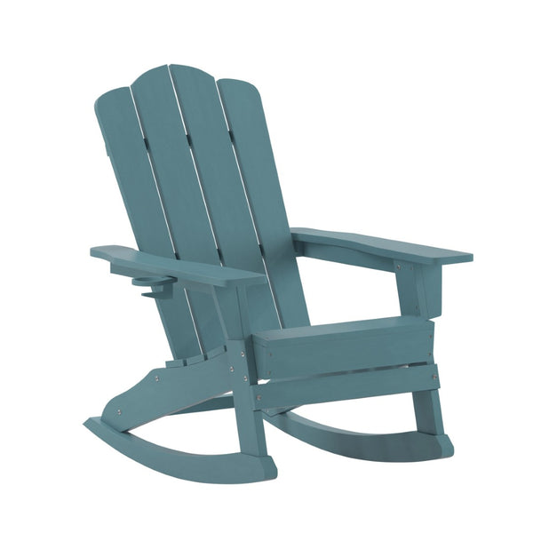 English Elm Newport Adirondack Rocking Chair - Weather-Resistant HDPE with Cup Holder for Comfort & Style Blue LE-HMP-1044-31-BL-GG