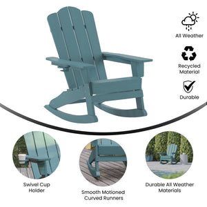 English Elm Newport Adirondack Rocking Chair - Weather-Resistant HDPE with Cup Holder for Comfort & Style Blue LE-HMP-1044-31-BL-GG