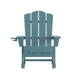 English Elm Newport Adirondack Rocking Chair - Weather-Resistant HDPE with Cup Holder for Comfort & Style Blue LE-HMP-1044-31-BL-GG