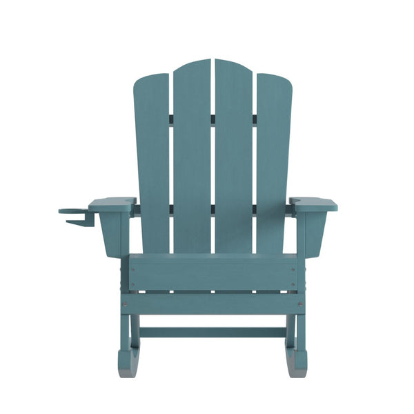 English Elm Newport Adirondack Rocking Chair - Weather-Resistant HDPE with Cup Holder for Comfort & Style Blue LE-HMP-1044-31-BL-GG