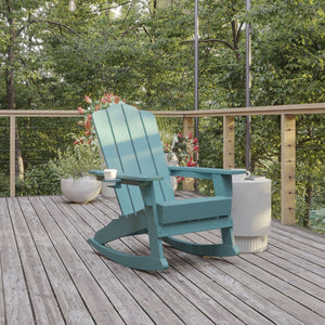 English Elm Newport Adirondack Rocking Chair - Weather-Resistant HDPE with Cup Holder for Comfort & Style Blue LE-HMP-1044-31-BL-GG