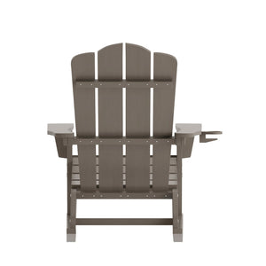 English Elm Newport Adirondack Rocking Chair - Weather-Resistant HDPE with Cup Holder for Comfort & Style Brown LE-HMP-1044-31-BR-GG