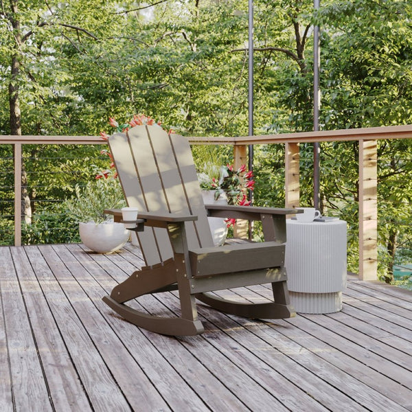 English Elm Newport Adirondack Rocking Chair - Weather-Resistant HDPE with Cup Holder for Comfort & Style Brown LE-HMP-1044-31-BR-GG