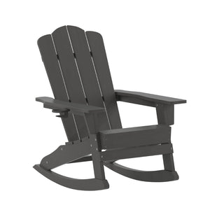 English Elm Newport Adirondack Rocking Chair - Weather-Resistant HDPE with Cup Holder for Comfort & Style Gray LE-HMP-1044-31-GY-GG