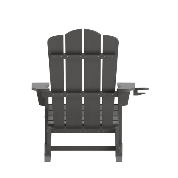 English Elm Newport Adirondack Rocking Chair - Weather-Resistant HDPE with Cup Holder for Comfort & Style Gray LE-HMP-1044-31-GY-GG