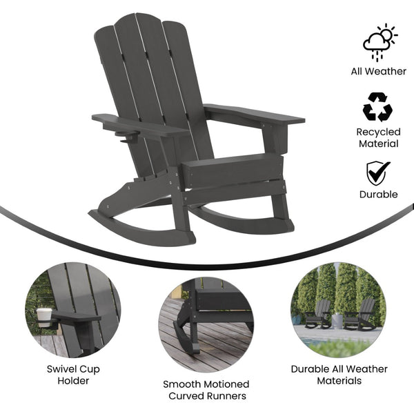 English Elm Newport Adirondack Rocking Chair - Weather-Resistant HDPE with Cup Holder for Comfort & Style Gray LE-HMP-1044-31-GY-GG
