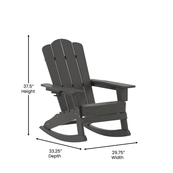 English Elm Newport Adirondack Rocking Chair - Weather-Resistant HDPE with Cup Holder for Comfort & Style Gray LE-HMP-1044-31-GY-GG