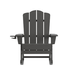 English Elm Newport Adirondack Rocking Chair - Weather-Resistant HDPE with Cup Holder for Comfort & Style Gray LE-HMP-1044-31-GY-GG
