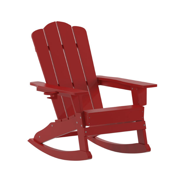 English Elm Newport Adirondack Rocking Chair - Weather-Resistant HDPE with Cup Holder for Comfort & Style Red LE-HMP-1044-31-RD-GG