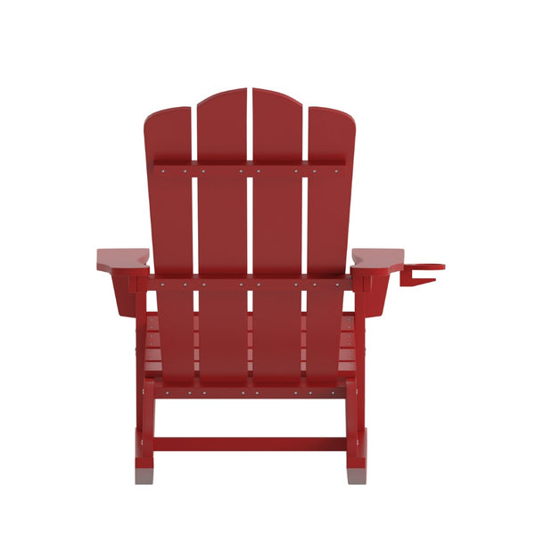 English Elm Newport Adirondack Rocking Chair - Weather-Resistant HDPE with Cup Holder for Comfort & Style Red LE-HMP-1044-31-RD-GG