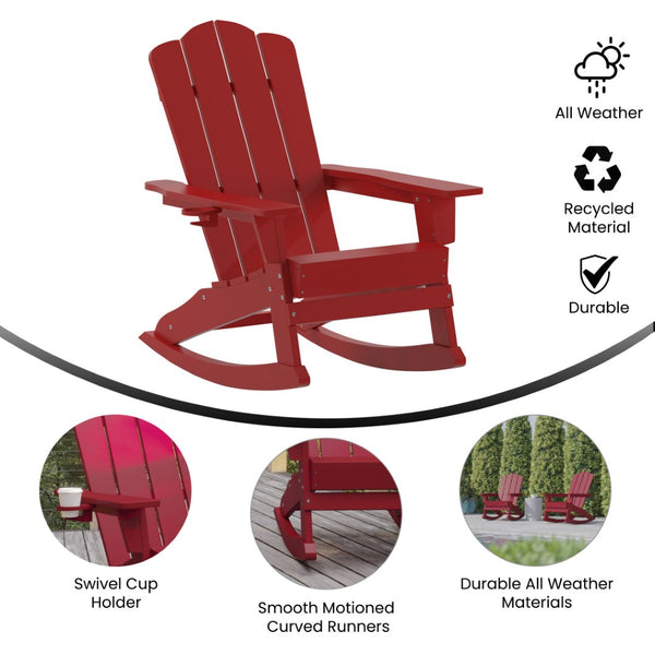 English Elm Newport Adirondack Rocking Chair - Weather-Resistant HDPE with Cup Holder for Comfort & Style Red LE-HMP-1044-31-RD-GG