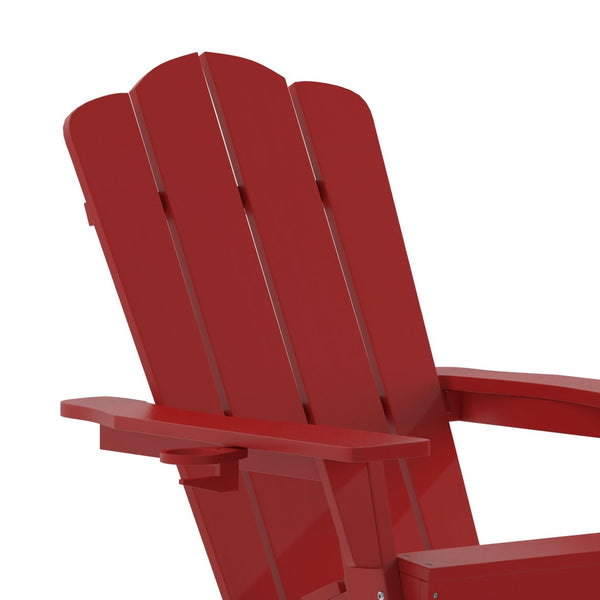 English Elm Newport Adirondack Rocking Chair - Weather-Resistant HDPE with Cup Holder for Comfort & Style Red LE-HMP-1044-31-RD-GG