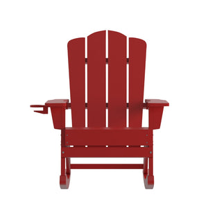 English Elm Newport Adirondack Rocking Chair - Weather-Resistant HDPE with Cup Holder for Comfort & Style Red LE-HMP-1044-31-RD-GG