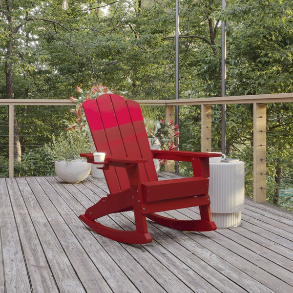 English Elm Newport Adirondack Rocking Chair - Weather-Resistant HDPE with Cup Holder for Comfort & Style Red LE-HMP-1044-31-RD-GG