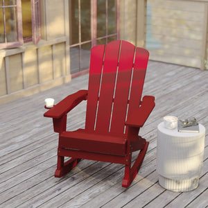 English Elm Newport Adirondack Rocking Chair - Weather-Resistant HDPE with Cup Holder for Comfort & Style Red LE-HMP-1044-31-RD-GG