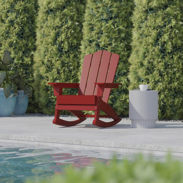 English Elm Newport Adirondack Rocking Chair - Weather-Resistant HDPE with Cup Holder for Comfort & Style Red LE-HMP-1044-31-RD-GG
