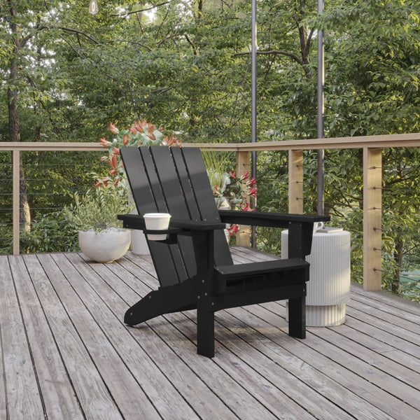 English Elm Halifax Adirondack Chair - Stylish, Weather-Resistant HDPE for Ultimate Comfort & Easy Maintenance Black LE-HMP-1045-10-BK-GG