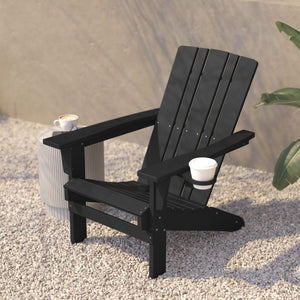 English Elm Halifax Adirondack Chair - Stylish, Weather-Resistant HDPE for Ultimate Comfort & Easy Maintenance Black LE-HMP-1045-10-BK-GG