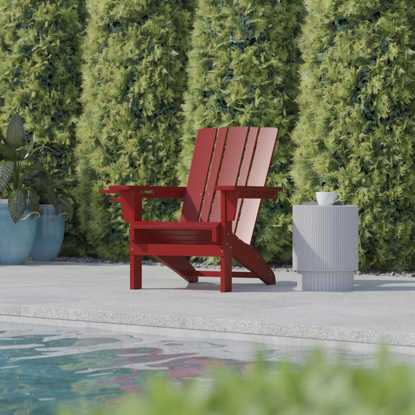 English Elm Halifax Adirondack Chair - Stylish, Weather-Resistant HDPE for Ultimate Comfort & Easy Maintenance Red LE-HMP-1045-10-RD-GG