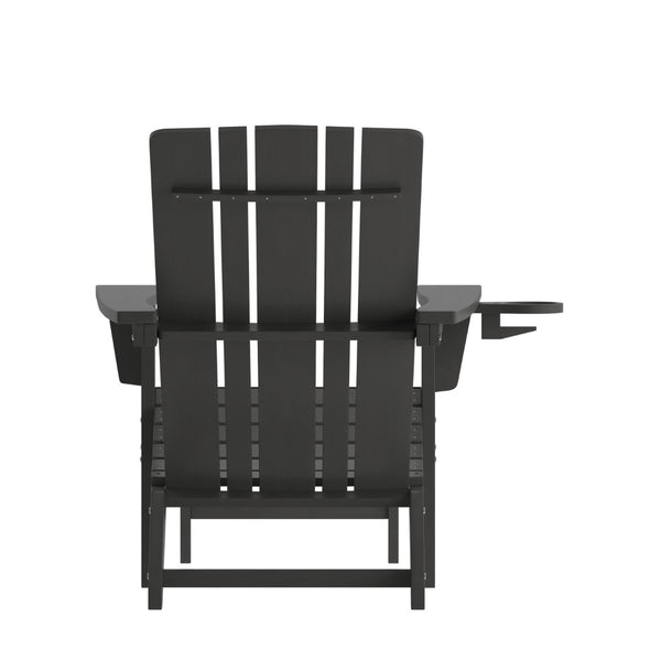 English Elm Halifax HDPE Adirondack Chair with Pull-Out Ottoman & Cup Holder for Year-Round Indoor/Outdoor Use Black LE-HMP-1045-110-BK-GG