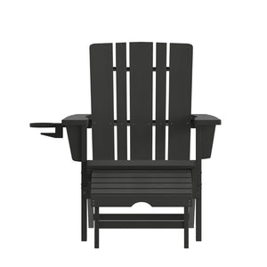 English Elm Halifax HDPE Adirondack Chair with Pull-Out Ottoman & Cup Holder for Year-Round Indoor/Outdoor Use Black LE-HMP-1045-110-BK-GG