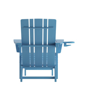 English Elm Halifax HDPE Adirondack Chair with Pull-Out Ottoman & Cup Holder for Year-Round Indoor/Outdoor Use Blue LE-HMP-1045-110-BL-GG