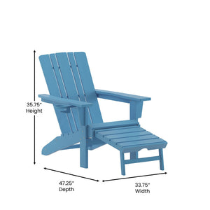 English Elm Halifax HDPE Adirondack Chair with Pull-Out Ottoman & Cup Holder for Year-Round Indoor/Outdoor Use Blue LE-HMP-1045-110-BL-GG