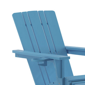 English Elm Halifax HDPE Adirondack Chair with Pull-Out Ottoman & Cup Holder for Year-Round Indoor/Outdoor Use Blue LE-HMP-1045-110-BL-GG