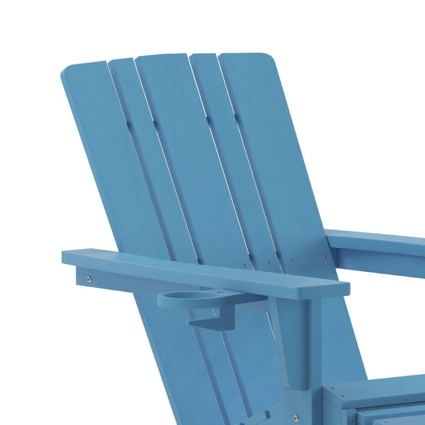 English Elm Halifax HDPE Adirondack Chair with Pull-Out Ottoman & Cup Holder for Year-Round Indoor/Outdoor Use Blue LE-HMP-1045-110-BL-GG
