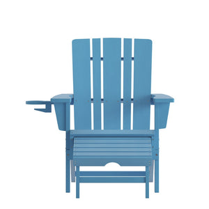 English Elm Halifax HDPE Adirondack Chair with Pull-Out Ottoman & Cup Holder for Year-Round Indoor/Outdoor Use Blue LE-HMP-1045-110-BL-GG
