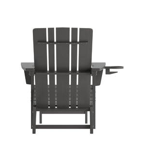 English Elm Halifax HDPE Adirondack Chair with Pull-Out Ottoman & Cup Holder for Year-Round Indoor/Outdoor Use Gray LE-HMP-1045-110-GY-GG