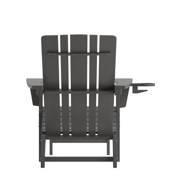 English Elm Halifax HDPE Adirondack Chair with Pull-Out Ottoman & Cup Holder for Year-Round Indoor/Outdoor Use Gray LE-HMP-1045-110-GY-GG