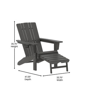 English Elm Halifax HDPE Adirondack Chair with Pull-Out Ottoman & Cup Holder for Year-Round Indoor/Outdoor Use Gray LE-HMP-1045-110-GY-GG