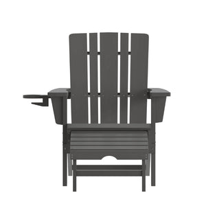 English Elm Halifax HDPE Adirondack Chair with Pull-Out Ottoman & Cup Holder for Year-Round Indoor/Outdoor Use Gray LE-HMP-1045-110-GY-GG