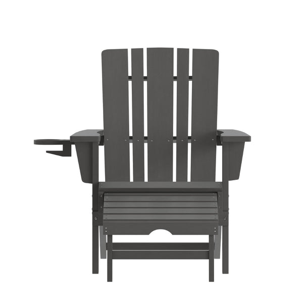 English Elm Halifax HDPE Adirondack Chair with Pull-Out Ottoman & Cup Holder for Year-Round Indoor/Outdoor Use Gray LE-HMP-1045-110-GY-GG