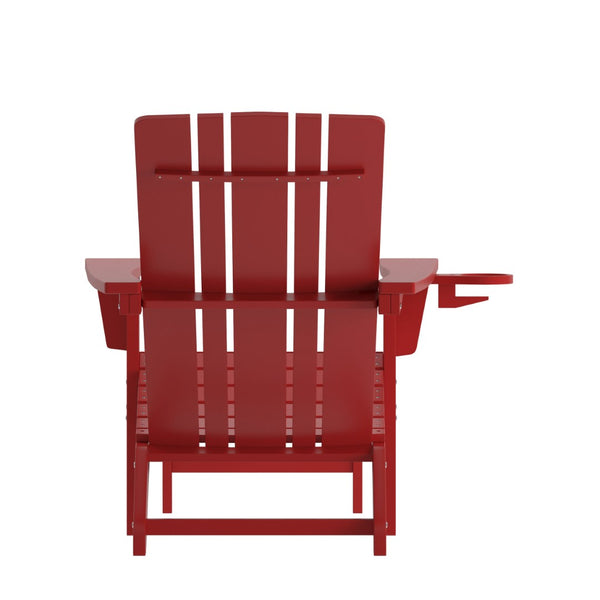 English Elm Halifax HDPE Adirondack Chair with Pull-Out Ottoman & Cup Holder for Year-Round Indoor/Outdoor Use Red LE-HMP-1045-110-RD-GG