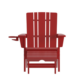 English Elm Halifax HDPE Adirondack Chair with Pull-Out Ottoman & Cup Holder for Year-Round Indoor/Outdoor Use Red LE-HMP-1045-110-RD-GG