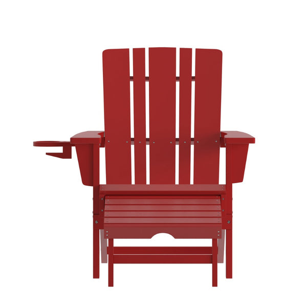 English Elm Halifax HDPE Adirondack Chair with Pull-Out Ottoman & Cup Holder for Year-Round Indoor/Outdoor Use Red LE-HMP-1045-110-RD-GG