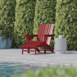 English Elm Halifax HDPE Adirondack Chair with Pull-Out Ottoman & Cup Holder for Year-Round Indoor/Outdoor Use Red LE-HMP-1045-110-RD-GG