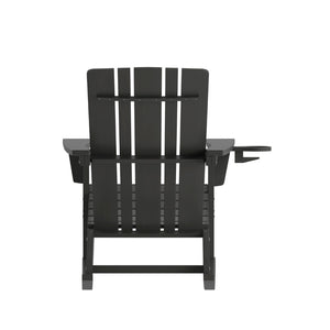 English Elm Halifax Adirondack Rocking Chair - Weather-Resistant Comfort with Integrated Cup Holder for Relaxation Black LE-HMP-1045-31-BK-GG