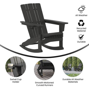 English Elm Halifax Adirondack Rocking Chair - Weather-Resistant Comfort with Integrated Cup Holder for Relaxation Black LE-HMP-1045-31-BK-GG