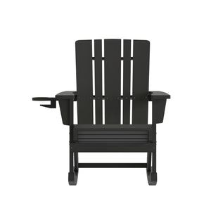 English Elm Halifax Adirondack Rocking Chair - Weather-Resistant Comfort with Integrated Cup Holder for Relaxation Black LE-HMP-1045-31-BK-GG