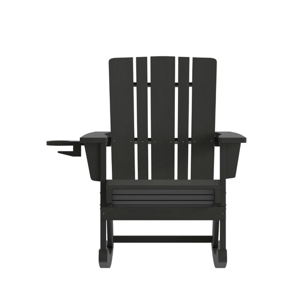 English Elm Halifax Adirondack Rocking Chair - Weather-Resistant Comfort with Integrated Cup Holder for Relaxation Black LE-HMP-1045-31-BK-GG