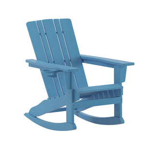 English Elm Halifax Adirondack Rocking Chair - Weather-Resistant Comfort with Integrated Cup Holder for Relaxation Blue LE-HMP-1045-31-BL-GG