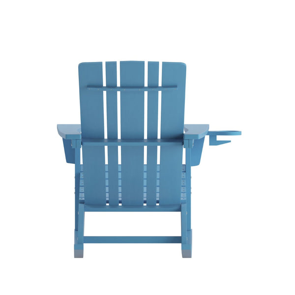 English Elm Halifax Adirondack Rocking Chair - Weather-Resistant Comfort with Integrated Cup Holder for Relaxation Blue LE-HMP-1045-31-BL-GG
