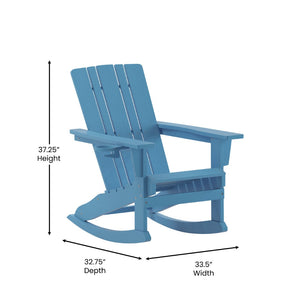 English Elm Halifax Adirondack Rocking Chair - Weather-Resistant Comfort with Integrated Cup Holder for Relaxation Blue LE-HMP-1045-31-BL-GG