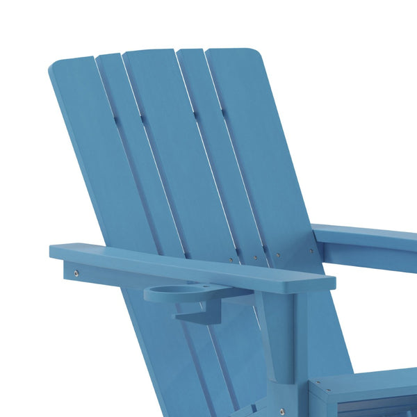 English Elm Halifax Adirondack Rocking Chair - Weather-Resistant Comfort with Integrated Cup Holder for Relaxation Blue LE-HMP-1045-31-BL-GG