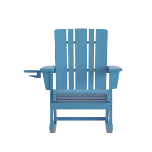 English Elm Halifax Adirondack Rocking Chair - Weather-Resistant Comfort with Integrated Cup Holder for Relaxation Blue LE-HMP-1045-31-BL-GG