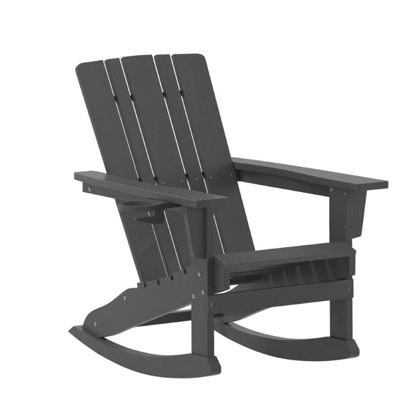 English Elm Halifax Adirondack Rocking Chair - Weather-Resistant Comfort with Integrated Cup Holder for Relaxation Gray LE-HMP-1045-31-GY-GG