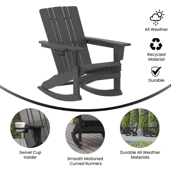 English Elm Halifax Adirondack Rocking Chair - Weather-Resistant Comfort with Integrated Cup Holder for Relaxation Gray LE-HMP-1045-31-GY-GG